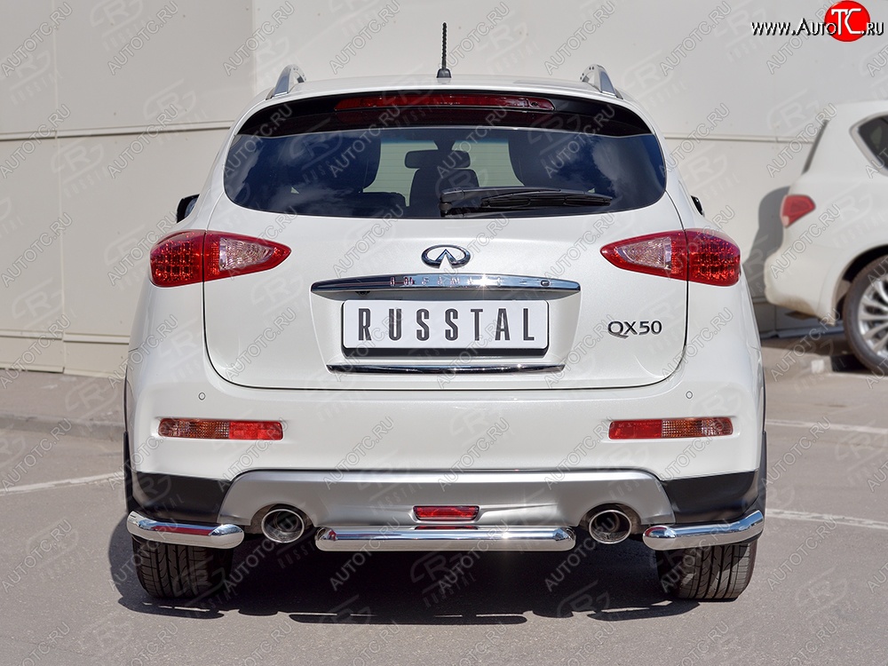 10 849 р. Защита заднего бампера (Ø63 мм, нержавейка) Russtal  INFINITI Qx50  J50 (2013-2016) дорестайлинг  с доставкой в г. Омск