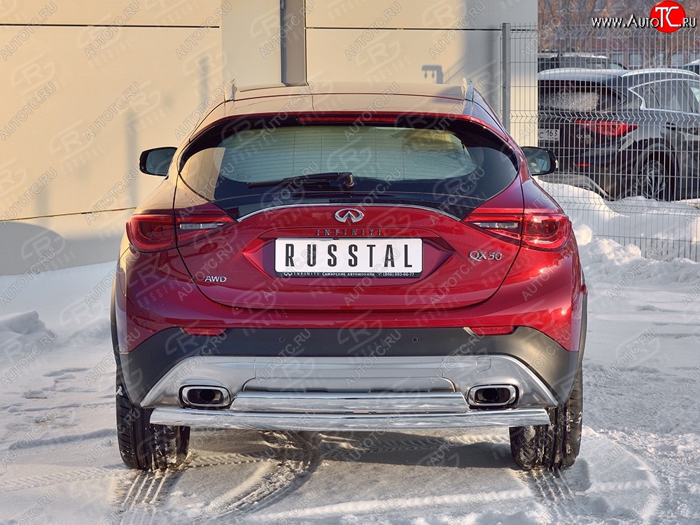 27 999 р. Защита заднего бампера (2 трубы Ø76х42 мм, нержавейка) Russtal INFINITI Qx50 J50 дорестайлинг (2013-2016)  с доставкой в г. Омск