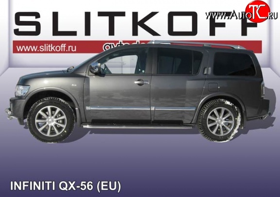 17 299 р. Защита порогов из круглой трубы диаметром 42 мм Slitkoff INFINITI QX56 JA60 дорестайлинг (2004-2007) (Нержавейка, Полированная)  с доставкой в г. Омск