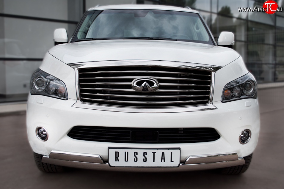 26 399 р. Защита переднего бампера (2 трубыØ76х42 мм, нержавейка) Russtal INFINITI QX56 Z62 (2010-2013)  с доставкой в г. Омск