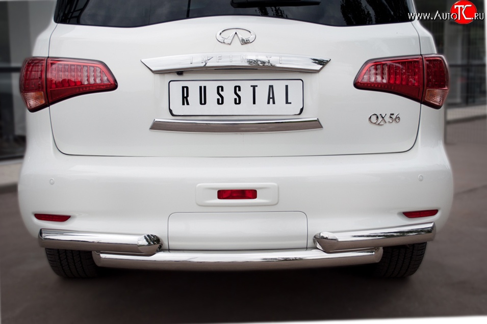 18 699 р. Защита заднего бампера (Ø76 мм, нержавейка) Russtal INFINITI QX56 Z62 (2010-2013)  с доставкой в г. Омск