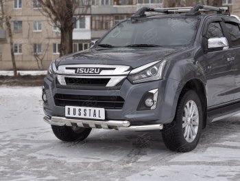 Защита переднего бампера (Ø 63 мм с клыками, нержавейка) SLITKOFF Isuzu (Исузу) D-Max (Д)  RT85,TFR DoubleCab (2015-2021) RT85,TFR DoubleCab рестайлинг