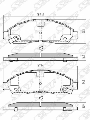 1 399 р. Колодки тормозные SAT (передние) Mitsubishi Lancer 10 седан дорестайлинг (2007-2010)  с доставкой в г. Омск. Увеличить фотографию 1