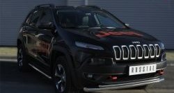 16 999 р. Защита переднего бампера (Trailhawk 2 трубыØ63 и 42 мм, нержавейка) SLITKOFF Jeep Cherokee KL дорестайлинг (2014-2017)  с доставкой в г. Омск. Увеличить фотографию 2