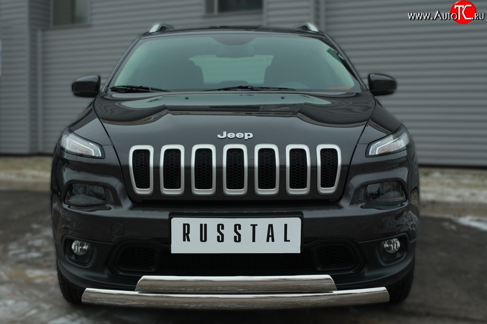 24 749 р. Защита переднего бампера (2 трубыØ75х42 мм, нержавейка) Russtal Jeep Cherokee KL дорестайлинг (2014-2017)  с доставкой в г. Омск