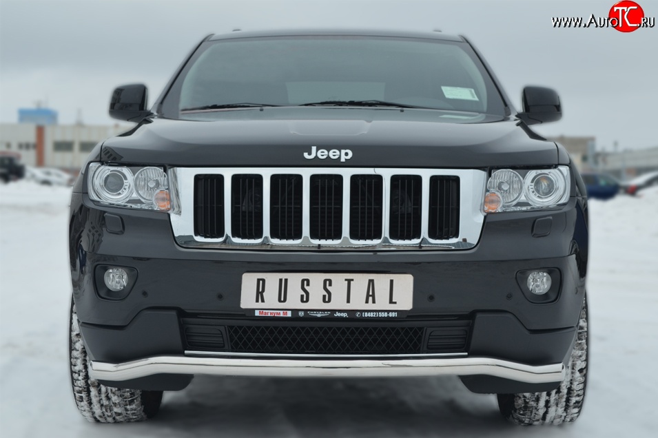 13 549 р. Защита переднего бампера (Ø63 мм волна, нержавейка) Russtal  Jeep Grand Cherokee  WK2 (2010-2013) дорестайлинг  с доставкой в г. Омск