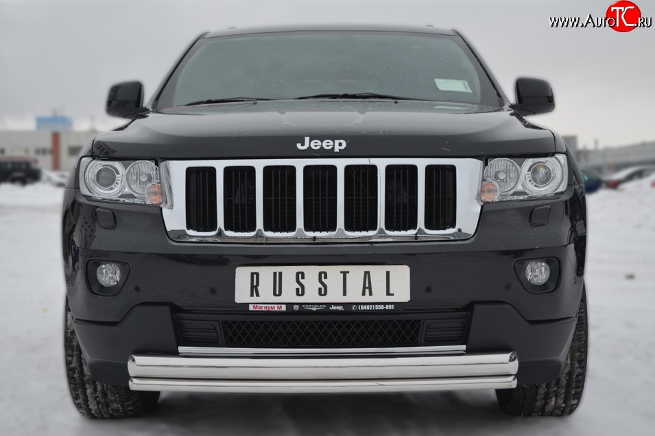 17 999 р. Защита переднего бампера (2 трубыØ76 и 42 мм, нержавейка) Russtal Jeep Grand Cherokee WK2 дорестайлинг (2010-2013)  с доставкой в г. Омск