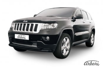 7 649 р. Защита переднего бампера Arbori (черная, 1 труба d76 mm).  Jeep Grand Cherokee  WK2 (2010-2013) дорестайлинг  с доставкой в г. Омск. Увеличить фотографию 1