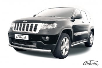 14 579 р. Защита переднего бампера Arbori (нержавейка, 1 труба d76 mm).  Jeep Grand Cherokee  WK2 (2010-2013) дорестайлинг  с доставкой в г. Омск. Увеличить фотографию 1