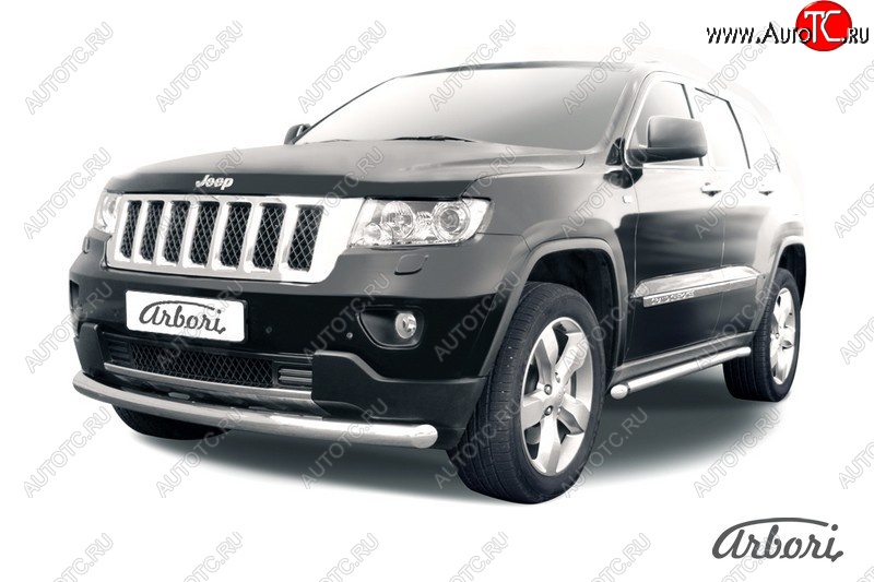 14 579 р. Защита переднего бампера Arbori (нержавейка, 1 труба d76 mm).  Jeep Grand Cherokee  WK2 (2010-2013) дорестайлинг  с доставкой в г. Омск