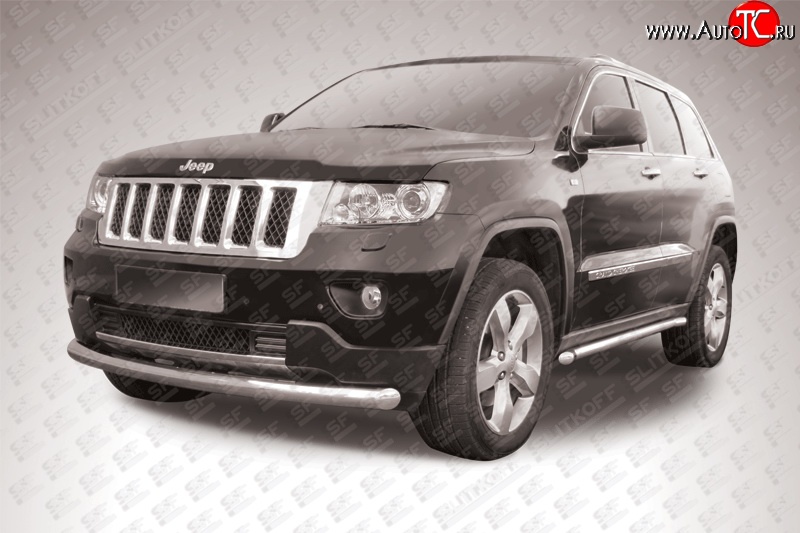 12 799 р. Одинарная защита переднего бампера диаметром 76 мм Slitkoff  Jeep Grand Cherokee  WK2 (2010-2013) дорестайлинг (Нержавейка, Полированная)  с доставкой в г. Омск