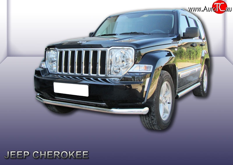 13 999 р. Одинарная защита переднего бампера диаметром 76 мм Slitkoff  Jeep Liberty  KK (2007-2013) (Нержавейка, Полированная)  с доставкой в г. Омск