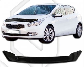 1 839 р. Дефлектор капота CA-Plastiс  KIA Ceed  2 JD (2012-2015) дорестайлинг, хэтчбэк (Classic черный, Без надписи)  с доставкой в г. Омск. Увеличить фотографию 1