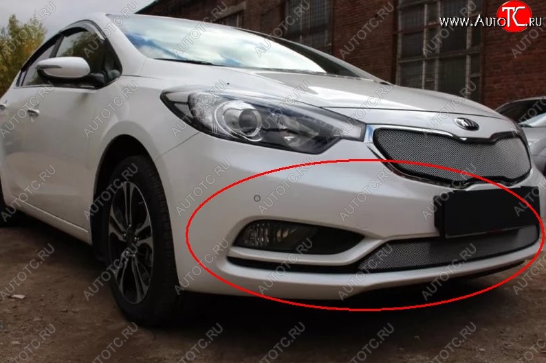 1 539 р. Нижняя защитная сетка на бампер Russtal (хром) KIA Cerato 3 YD дорестайлинг седан (2013-2016)  с доставкой в г. Омск