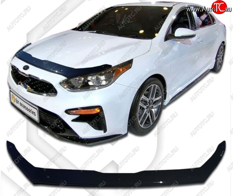 1 899 р. Дефлектор капота CA-Plastiс  KIA Cerato  4 BD (2018-2021) дорестайлинг седан, дорестайлинг, хэтчбэк (Classic черный, Без надписи)  с доставкой в г. Омск