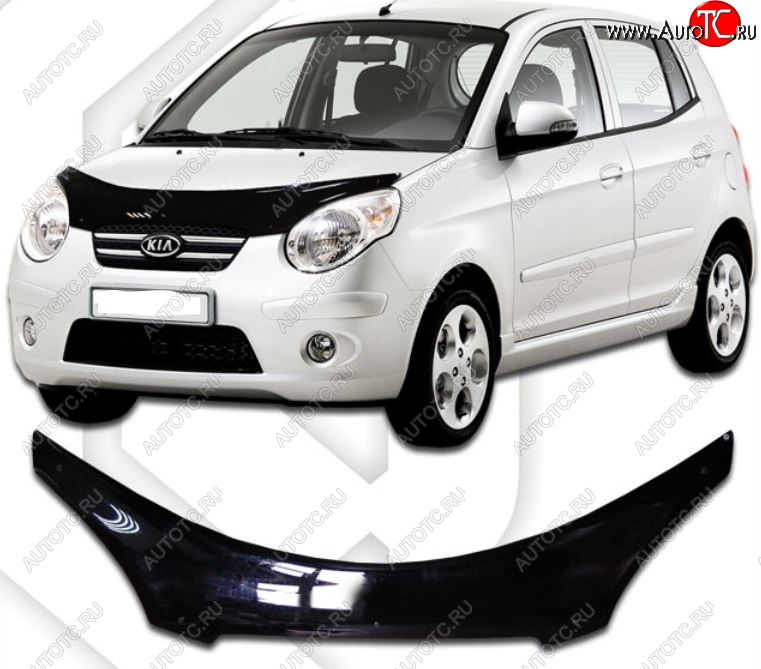 2 149 р. Дефлектор капота CA-Plastiс  KIA Picanto  1 SA хэтчбэк 5 дв. (2007-2011) 1-ый рестайлинг, 2-ой рестайлинг (Classic черный, Без надписи)  с доставкой в г. Омск