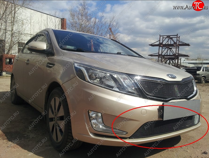 2 199 р. Нижняя защитная сетка на бампер Russtal (черная) KIA Rio 3 QB дорестайлинг седан (2011-2015)  с доставкой в г. Омск