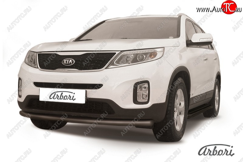 8 369 р. Защита переднего бампера Arbori (радиусная, черная, 1 труба d57 mm). KIA Sorento XM рестайлинг (2012-2015)  с доставкой в г. Омск