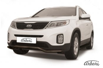 8 099 р. Защита переднего бампера Arbori (волна, черная, 1 труба d57 mm).  KIA Sorento  XM (2012-2015) рестайлинг  с доставкой в г. Омск. Увеличить фотографию 1