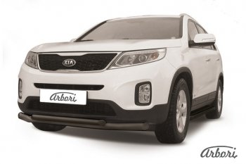 Защита переднего бампера Arbori (черная, 2 трубы d57 и 42 mm) KIA Sorento XM рестайлинг (2012-2015)