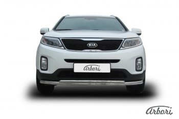 5 499 р. Защита переднего бампера Arbori (нержавейка, 2 трубы d57 и 42 mm)  KIA Sorento  XM (2012-2015) рестайлинг  с доставкой в г. Омск. Увеличить фотографию 1