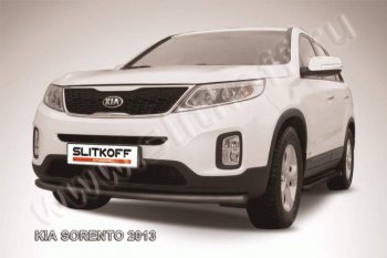 7 449 р. Защита переднего бампера из трубы d57 Slitkoff (радиусная)  KIA Sorento  XM (2012-2015) рестайлинг (Цвет: серебристый)  с доставкой в г. Омск. Увеличить фотографию 1