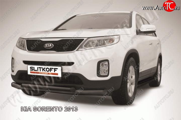 9 949 р. Защита переднего бампера из труб d76+57 Slitkoff (двойная) KIA Sorento XM рестайлинг (2012-2015) (Цвет: серебристый)  с доставкой в г. Омск