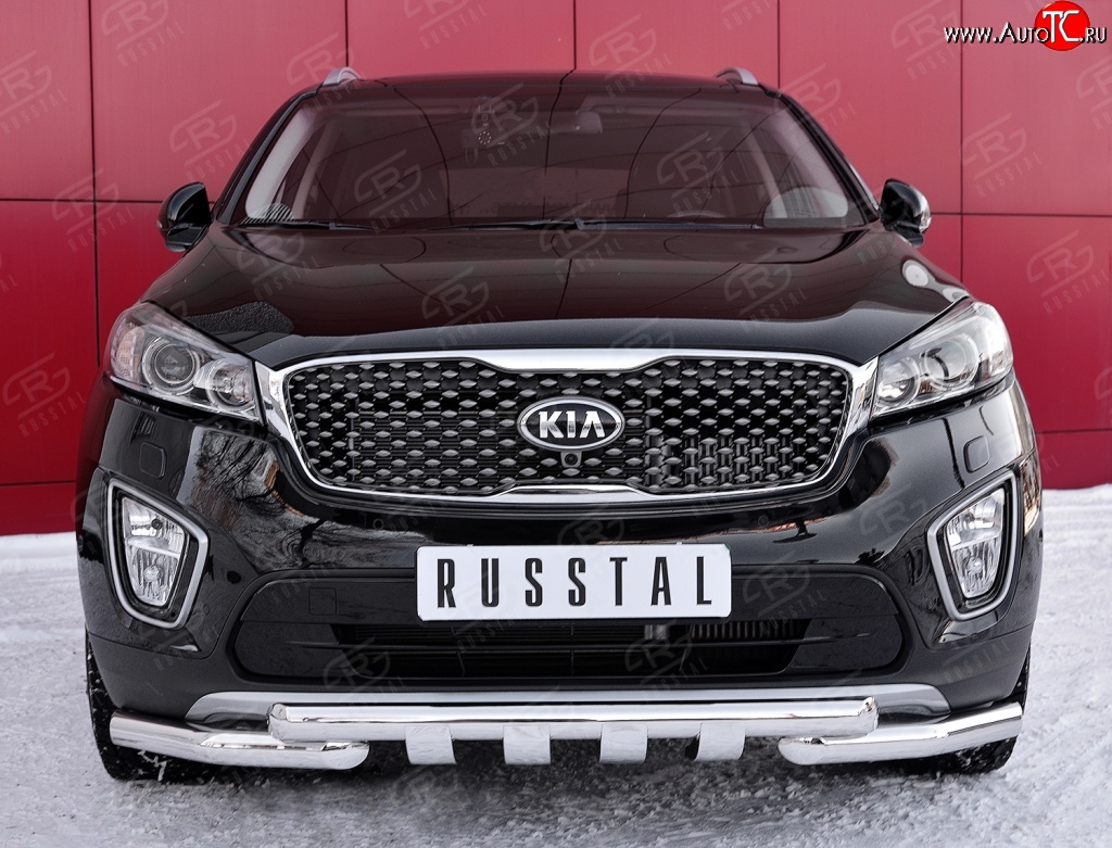 32 599 р. Защита переднего бампера (2 трубыØ63 мм, нержавейка) SLITKOFF  KIA Sorento  UM/Prime (2014-2018) дорестайлинг  с доставкой в г. Омск