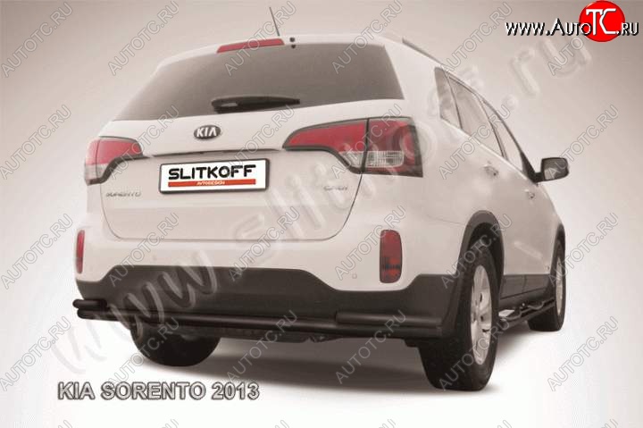 10 249 р. Защита заднего бампера из труб d57+d42 Slitkoff (с уголками)  KIA Sorento  XM (2012-2015) рестайлинг (Цвет: серебристый)  с доставкой в г. Омск