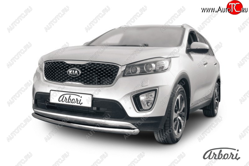 13 949 р. Защита переднего бампера Arbori (короткая, нержавейка, 1 труба d57 mm). KIA Sorento UM/Prime дорестайлинг (2014-2018)  с доставкой в г. Омск