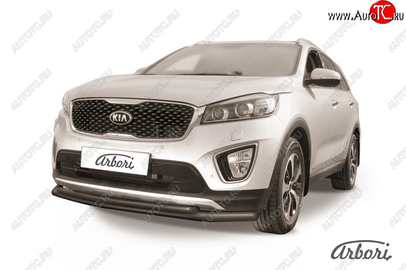 6 349 р. Защита переднего бампера Arbori (черная, 2 трубы d57 и 42 mm) KIA Sorento UM/Prime дорестайлинг (2014-2018)  с доставкой в г. Омск