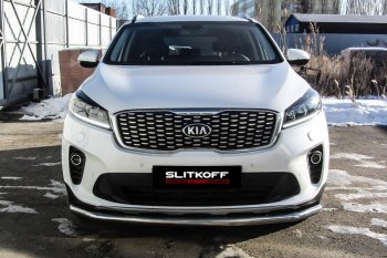 12 999 р. Защита переднего бампера Slitkoff (двойная, d57/42)  KIA Sorento  UM/Prime (2018-2020) рестайлинг (Нержавейка, Полированная)  с доставкой в г. Омск. Увеличить фотографию 2