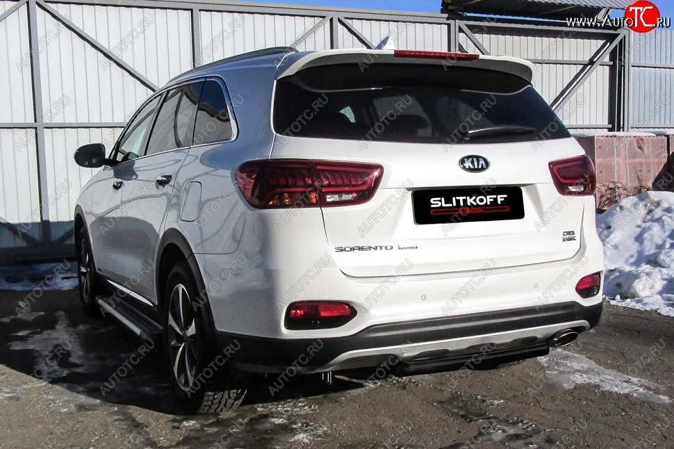 4 549 р. Защита заднего бампера Slitkoff (короткая, d57)  KIA Sorento  UM/Prime (2018-2020) рестайлинг (Сталь с полимерным покрытием. Цвет: чёрный)  с доставкой в г. Омск