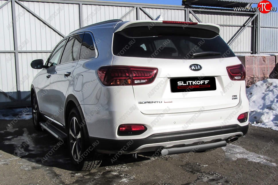 4 399 р. Защита заднего бампера Slitkoff (короткая, d57)  KIA Sorento  UM/Prime (2018-2020) рестайлинг (Сталь с полимерным покрытием. Цвет: серебристый)  с доставкой в г. Омск