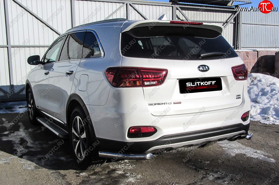 7 349 р. Защита заднего бампера Slitkoff (уголки, d57)  KIA Sorento  UM/Prime (2018-2020) рестайлинг (Нержавейка, Полированная)  с доставкой в г. Омск