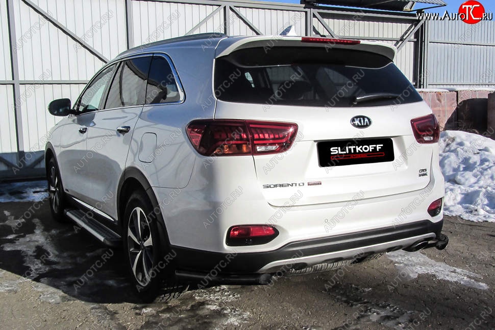 4 549 р. Защита заднего бампера Slitkoff (уголки, d57)  KIA Sorento  UM/Prime (2018-2020) рестайлинг (Сталь с полимерным покрытием. Цвет: чёрный)  с доставкой в г. Омск