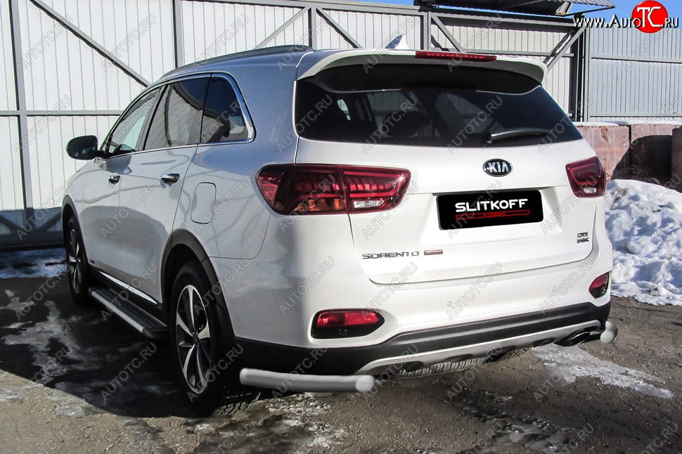 4 549 р. Защита заднего бампера Slitkoff (уголки, d57)  KIA Sorento  UM/Prime (2018-2020) рестайлинг (Сталь с полимерным покрытием. Цвет: серебристый)  с доставкой в г. Омск