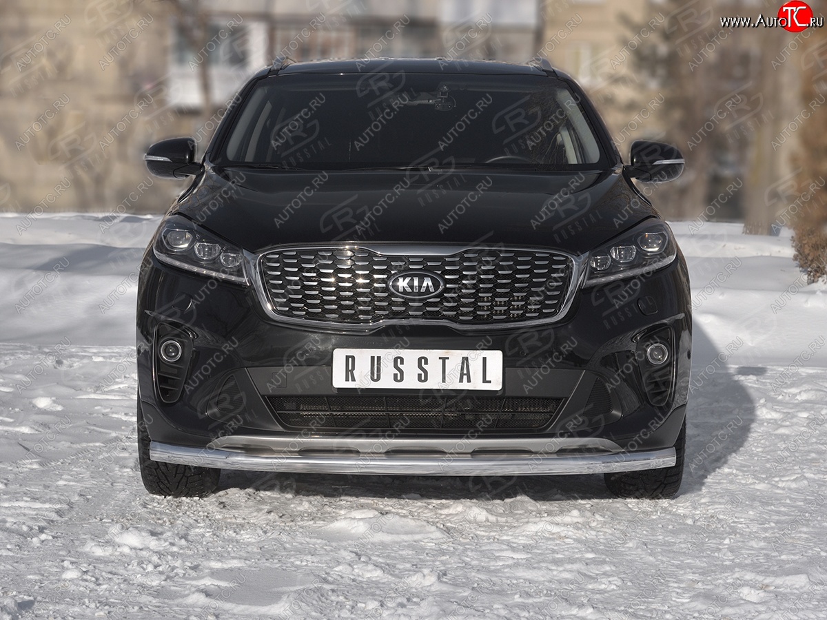 12 499 р. Защита переднего бампера (Ø63 мм, нержавейка) Russtal KIA Sorento UM/Prime рестайлинг (2018-2020)  с доставкой в г. Омск