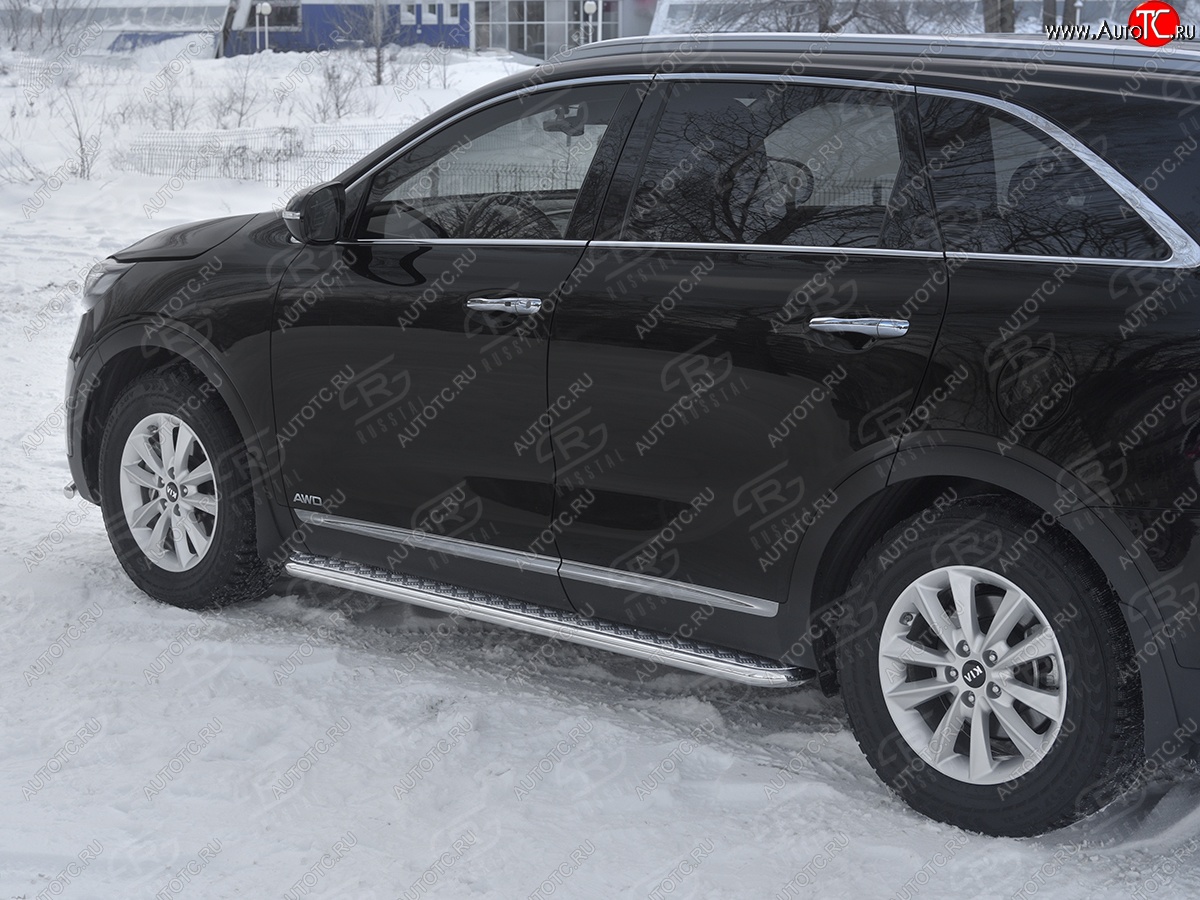 21 699 р. Порожки для ног SLITKOFF (Ø42 мм)  KIA Sorento  UM/Prime (2018-2020) рестайлинг (Лист алюминиевый, труба - нержавейка)  с доставкой в г. Омск