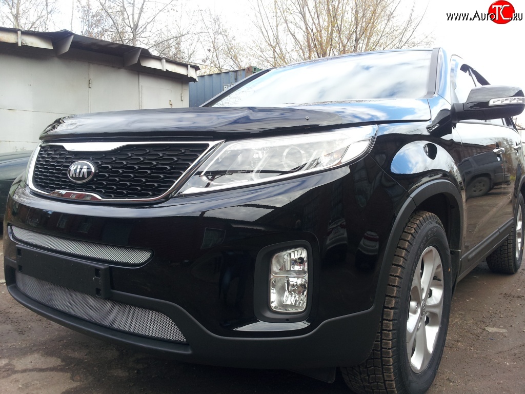 1 539 р. Сетка верхнего воздухозаборника переднего бампера Russtal  KIA Sorento  XM (2012-2015) рестайлинг (хром)  с доставкой в г. Омск