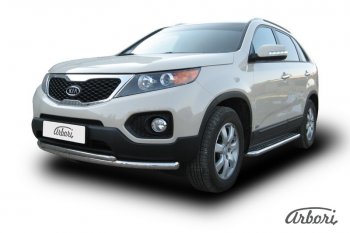 17 099 р. Защита переднего бампера Arbori (нержавейка, 2 трубы d57 и 42 mm) KIA Sorento XM дорестайлинг (2009-2012)  с доставкой в г. Омск. Увеличить фотографию 2