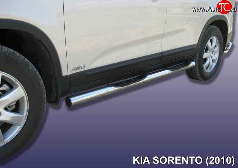 24 749 р. Защита порогов Slitkoff (Ø 76, с проступями)  KIA Sorento  XM (2009-2012) дорестайлинг (Нержавеющая сталь)  с доставкой в г. Омск