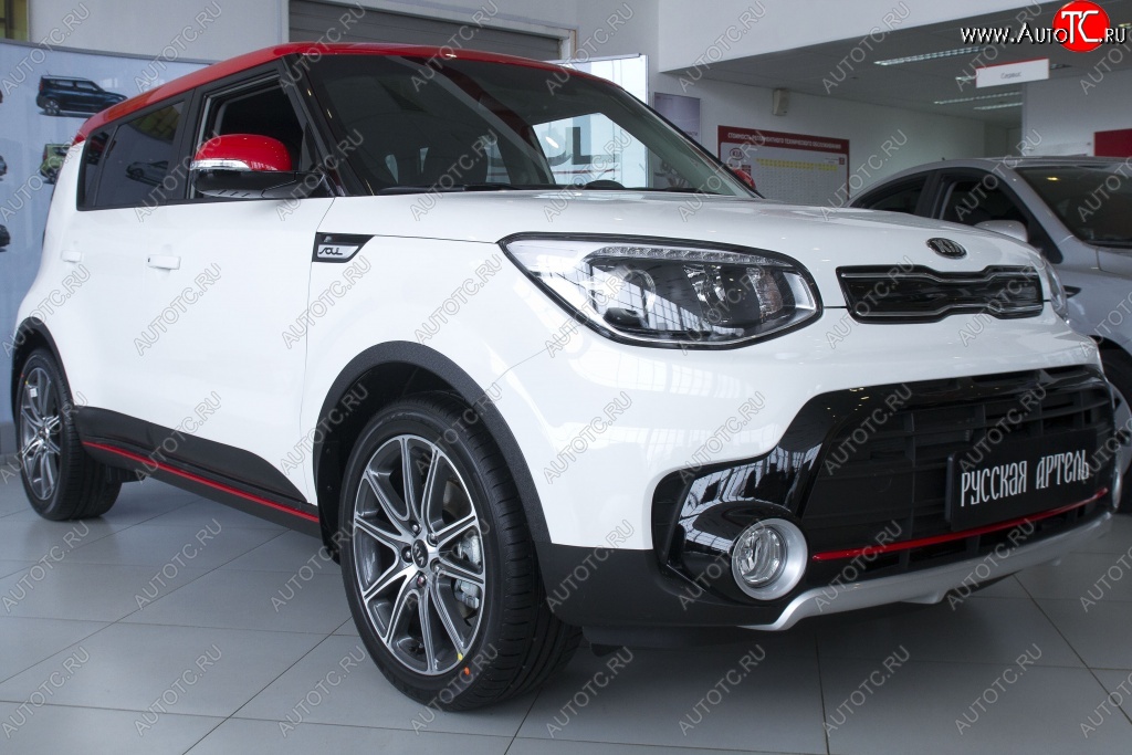 4 999 р. Накладки на колёсные арки RA (комплект 4 шт.)  KIA Soul  PS (2017-2019) рестайлинг (Поверхность шагрень)  с доставкой в г. Омск