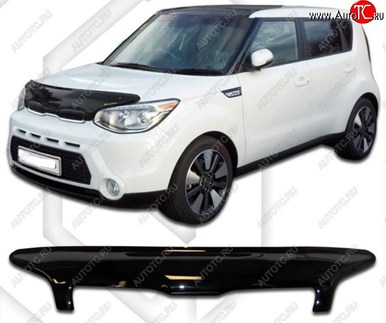 2 159 р. Дефлектор капота CA-Plastic  KIA Soul  PS (2014-2016) дорестайлинг (Classic черный, Без надписи)  с доставкой в г. Омск