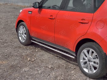 21 749 р. Защита порогов из овальной трубы d75x42 мм с проступью Russtal KIA Soul PS дорестайлинг (2014-2016)  с доставкой в г. Омск. Увеличить фотографию 2