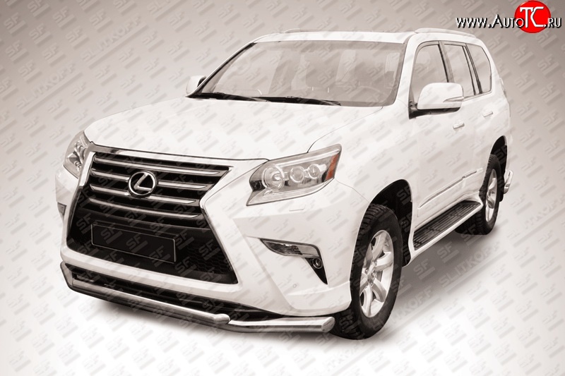 22 999 р. Двойная защита переднего бампера из труб диаметром 76 и 57 мм Slitkoff  Lexus GX460  J150 (2013-2022) 1-ый рестайлинг, 2-ой рестайлинг (Нержавейка, Полированная)  с доставкой в г. Омск