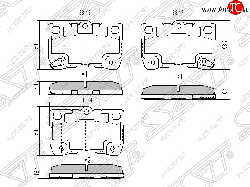 929 р. Колодки тормозные SAT (задние)  Lexus GS300  S190 (2007-2012), Toyota Crown  S180 (2003-2005), Toyota Mark X  X120 (2004-2009)  с доставкой в г. Омск