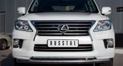 Защита переднего бампера (2 трубыØ76 и 42 мм, нержавейка) SLITKOFF Lexus LX570 J200 1-ый рестайлинг (2012-2015)