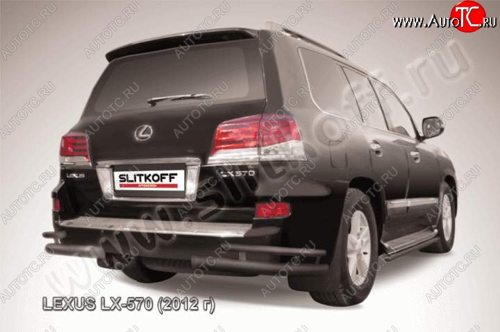 13 749 р. Защита заднего бампера из уголков d76+d42 Slitkoff (двойные)  Lexus LX570  J200 (2012-2015) 1-ый рестайлинг (Цвет: серебристый)  с доставкой в г. Омск