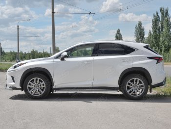 Порожки для ног (труба Ø42) SLITKOFF Lexus (Лексус) NX300h (НХ)  Z10 (2014-2017) Z10 дорестайлинг  (лист алюм, проф. нерж)